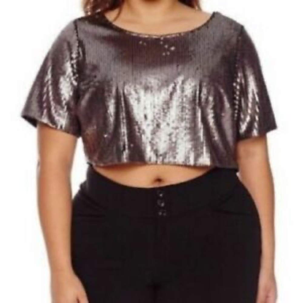 Ashley Nell Tipton Sequined Crop Top